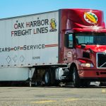 Oak Harbor Freight Lines truck shipping windshields and side glass from Coach Glass